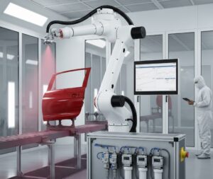 搭載比例閥的自動化噴漆系統，優化噴塗均勻度並大幅降低塗料與藥劑損耗。