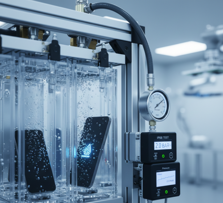 自動化氣密測試設備站，配備多組壓力比例閥與數位監控螢幕，顯示即時充壓曲線數據